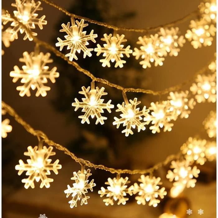 Guirlande Lumineuse Noël LED Flocon De Neige 6m 40 LED - Blanc Chaud, étanche, Intérieur/extérieur