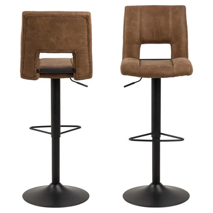 chaises de bar - emob - syara - réglable en hauteur - pied rond en métal noir mat - lot de 2