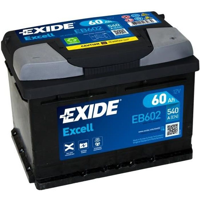 BATTERIE EXIDE EXCELL LB2 12V 60AH 540A 242X175X175 +D EB602 - Cdiscount  Auto