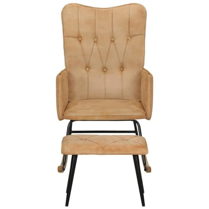 chaise longue - transat - bain de soleil - bao chaise à bascule avec repose-pied crème vintage toile - 7658796525653