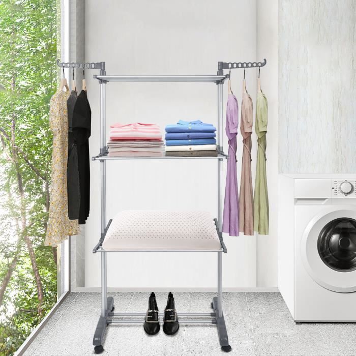 Portant à Vêtements Métal HUOLE 40x110x150cm Blanc - Penderie Robuste Avec Étagère Chaussures