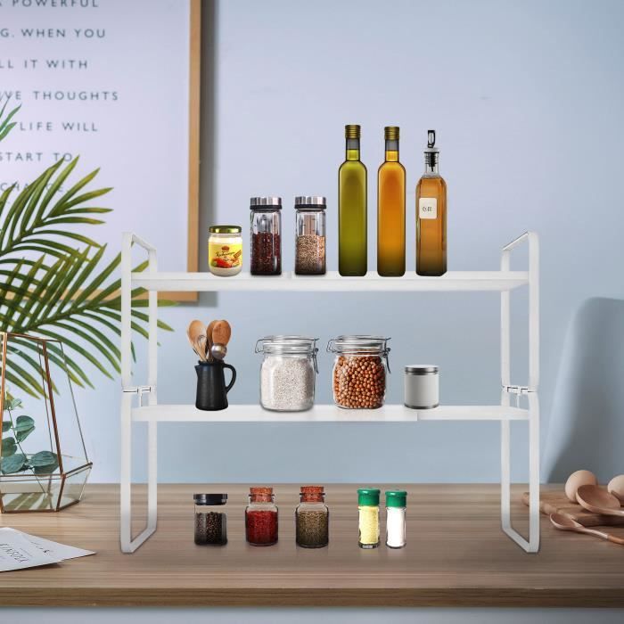 HUOLE - Armoires de cuisine étagère rétractable blanche - 36-60*21*36.5cm - ETAGERE A EPICES