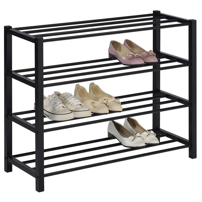 Étagère à Chaussures Extensible 3 Niveaux Métal Noir - Rangement Gain De Place Entrée Et Placard
