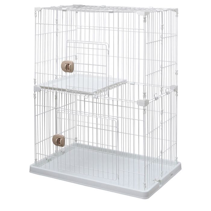 Comparer les prix de Iris Ohyama, Cage, Parc, Enclos, Niche avec 2 portes et 2 niveaux pour Chien, Chat, L93 x P63 x H121 cm, PEC-902, Blanc