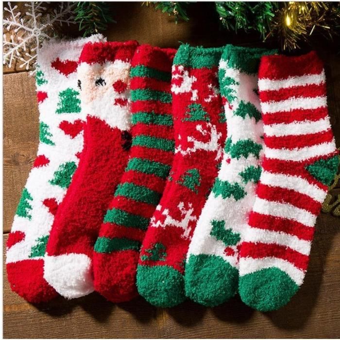 6Pairs chaussettes de Noël, plancher couple, Terry, épaissi et chaud