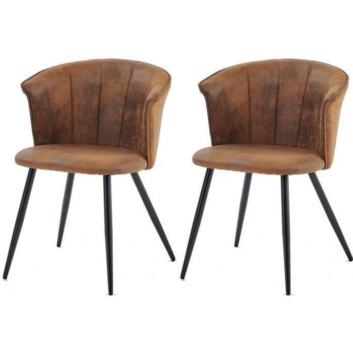 MEUBLES COSY Lot de 2 fauteuils de salle à manger industriels avec accoudoirs en suédine - DONCIC