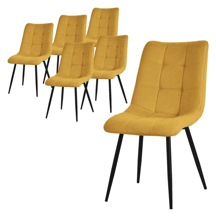 ML-Design Lot De 6 Chaises De Salle à Manger Rembourrées – Assise En Polyester Jaune Moutarde, Pieds Métal Noir – Design Moderne – Charge 120 Kg