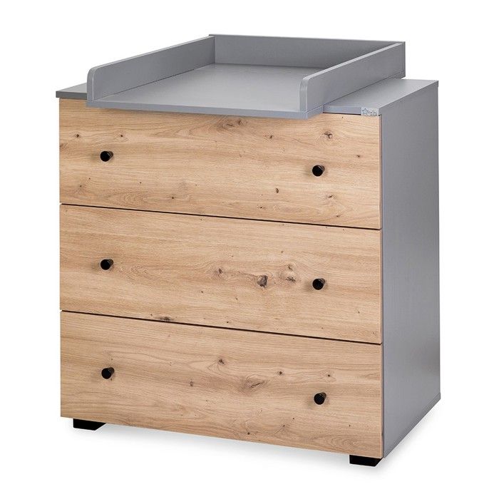 PAULINE Commode bébé avec plan à langer amovible Bois - Gris