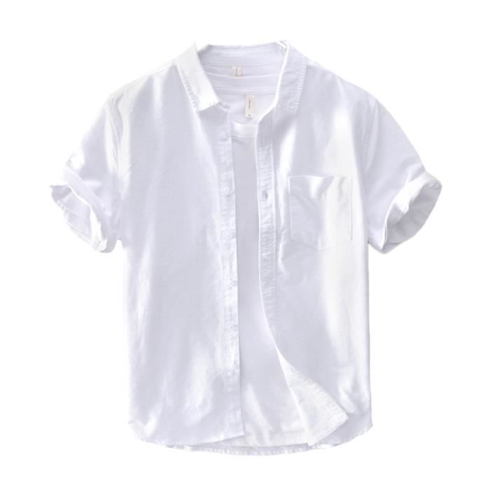 Chemise pour Homme sans Repassage Chemise en Coton à Manches Courtes Chemise Boutonnée d