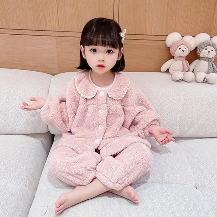 Ensemble pyjama polaire fille Pyjama 0-8 ans col dentelle pyjama d'hiver  épais et chaud 90 % coton Rose - Cdiscount Prêt-à-Porter