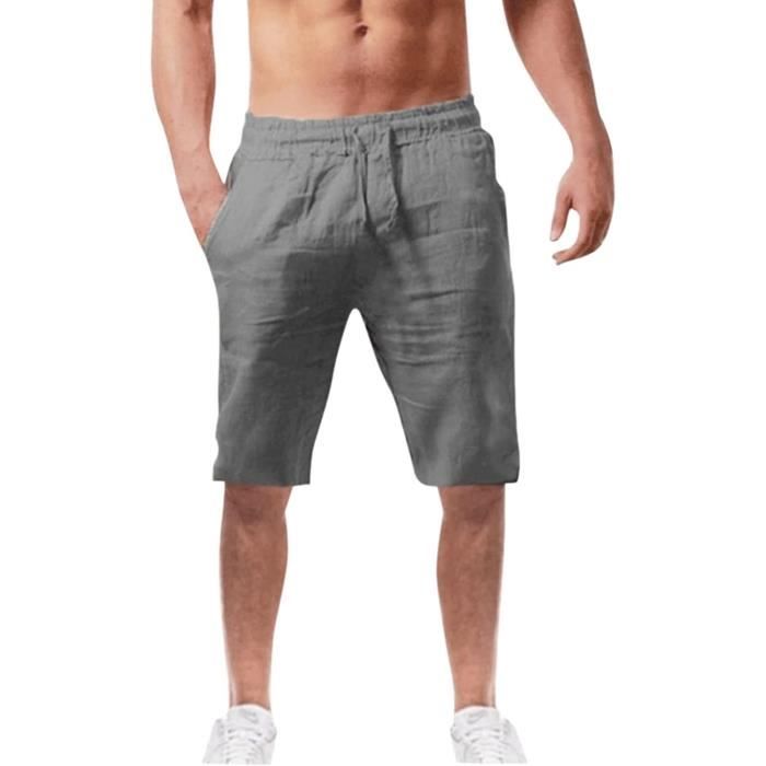 Short De Sport été Homme - Tissu Coton/lin/élasthanne - Coupe Décontractée - Taille S à XL - Gris Chanvre