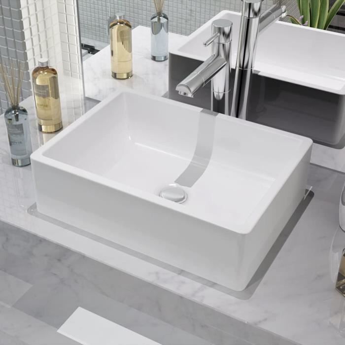 Lavabo - OVONNI - Vasque à Poser - Céramique émaillée - Blanc - 41 x 30 x 12 cm