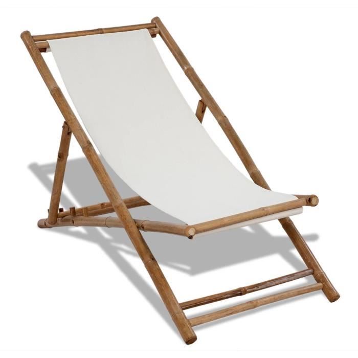 Chaise de terrasse-Chaise Longue Jardin Bambou et toile