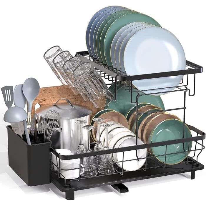 Égouttoir à Tasses Rétractable Pour Comptoir De Cuisine - Gris Clair, En PP, Pour 7 Tasses