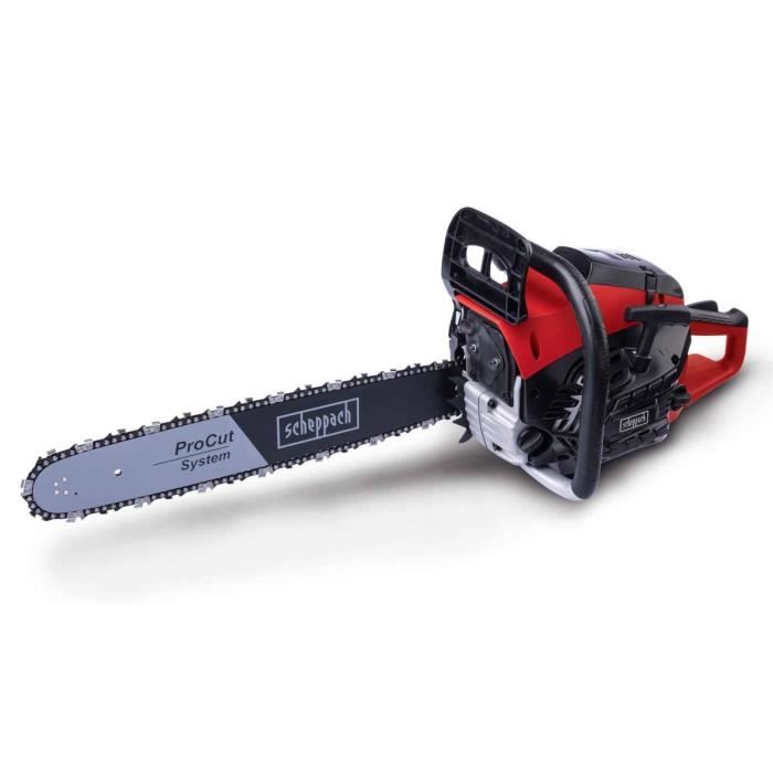 Scheppach Tronçonneuse à essence PCS46 Tronçonneuse thermique Moteur à essence 2 temps 2 4 CV 1 8 kW Lame et chaîne ProCut 18"/45 cm Longueur de coupe 43 cm 46 cm3