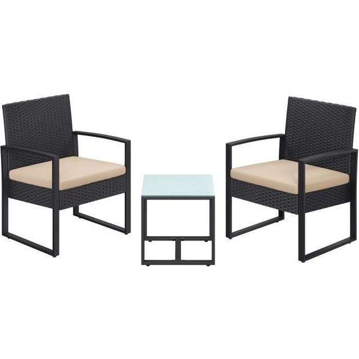 Ensemble table et chaises de jardin SONGMICS - Noir et beige - 2 fauteuils et 1 table - Métal
