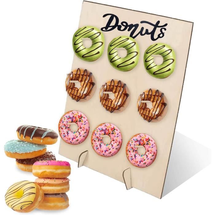 Présentoir à Donuts En Bois Avec 9 Bâtons De Bambou - Support Mural 40x30 Cm Parfait Pour Mariages, Anniversaires Et Fêtes Gourmandes