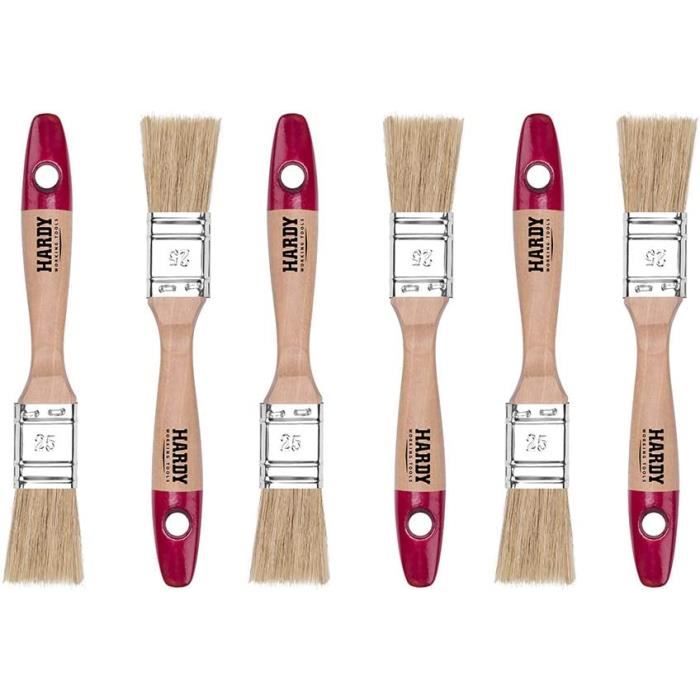 Hardy Working Tools platte kwastenset 6 st., 50 mm, Serie 45 – synthetische beitskwast, platte kwast met natuurhouten handgreep, lakkwast met stalen huls