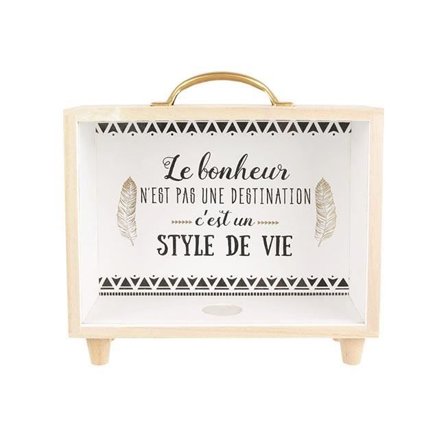 Tirelire valise bois blanc Le Bonheur