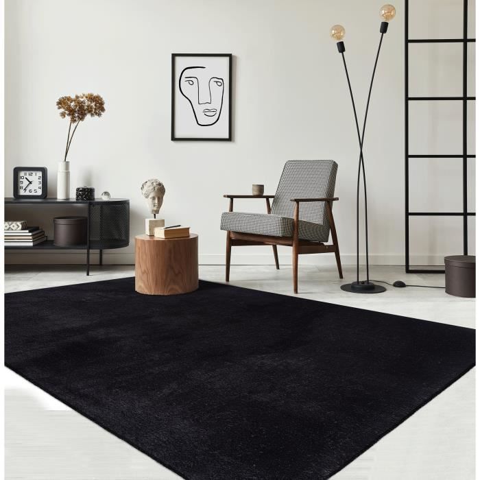 Tapis moelleux - THE CARPET - Relax - Antidérapant - Lavable - Noir 60x110 cm