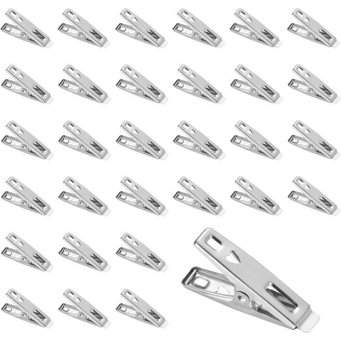 Lot De 100 Pinces à Linge En Acier Inoxydable - Revêtement Plastique Gris Argenté - Dimensions 5,5x2,2x2,3 Cm - 7