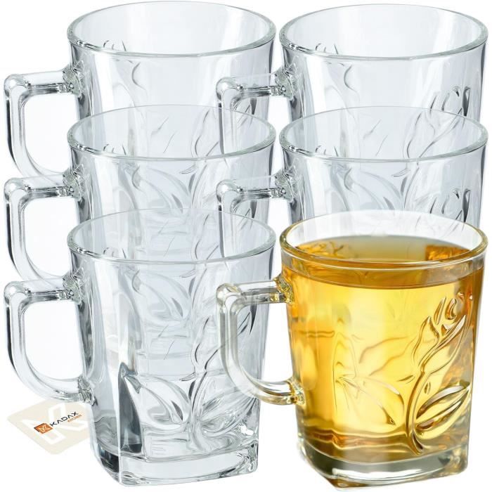 Lot De 4 Verres à Poignée KADAX - 320ml - Verre épais Pour Thé, Café, Boissons Chaudes/froides