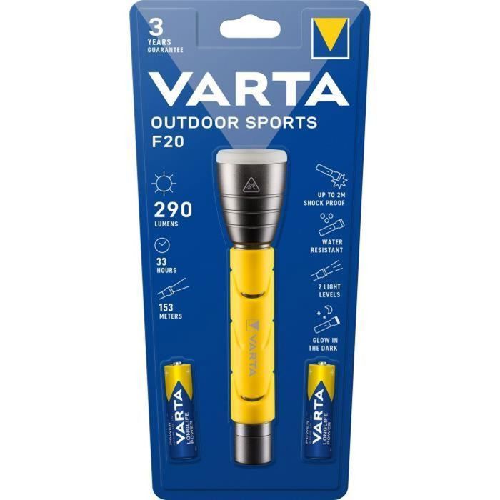 Torche-VARTA-Outdoor Sports F20-290lm-Resistante à l'eau et aux chocs (2m)-IPX4-Tête fluorescente