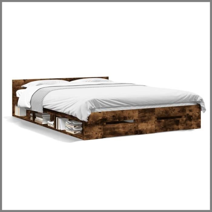 DXBK Cadre de lit et tiroirs chêne fumé 120x190 cm bois dingénierie 3280780