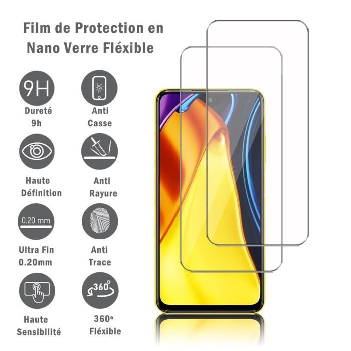 VCOMP® Pour Xiaomi Poco M3 Pro 5G 6.5: Lot - Pack de 2 Films Protection décran en Verre Nano Fléxible Dureté 9H Inrayable