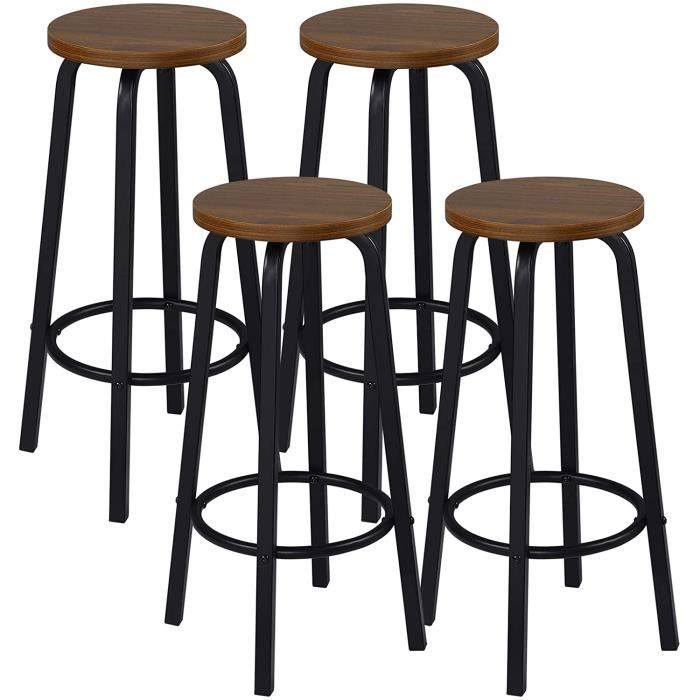 WOLTU Lot de 4 Tabourets de Bars Rond Structure en métal Assise en MDF Hêtre Foncé