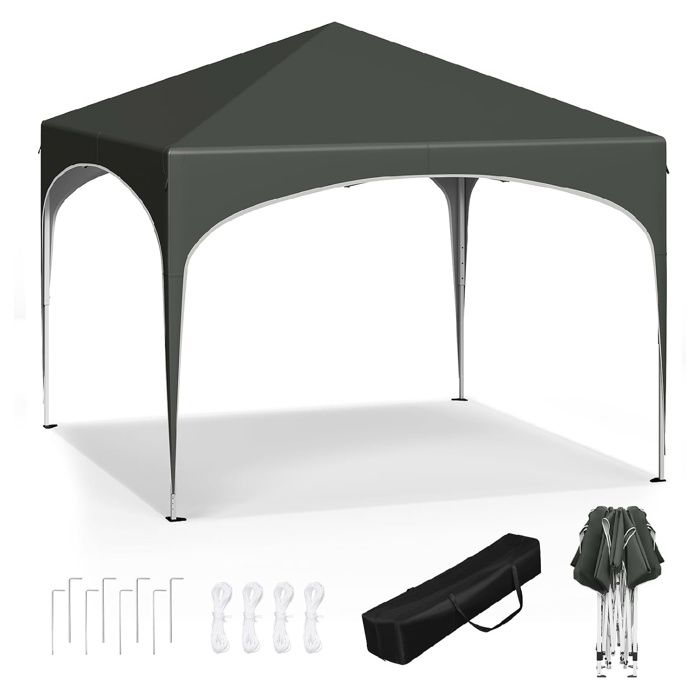 WOLTU Tonnelle de Jardin Tente de Fête avec Toit en Demi-Cercle Pliable Imperméable Pieds Réglables 3x3m Gris