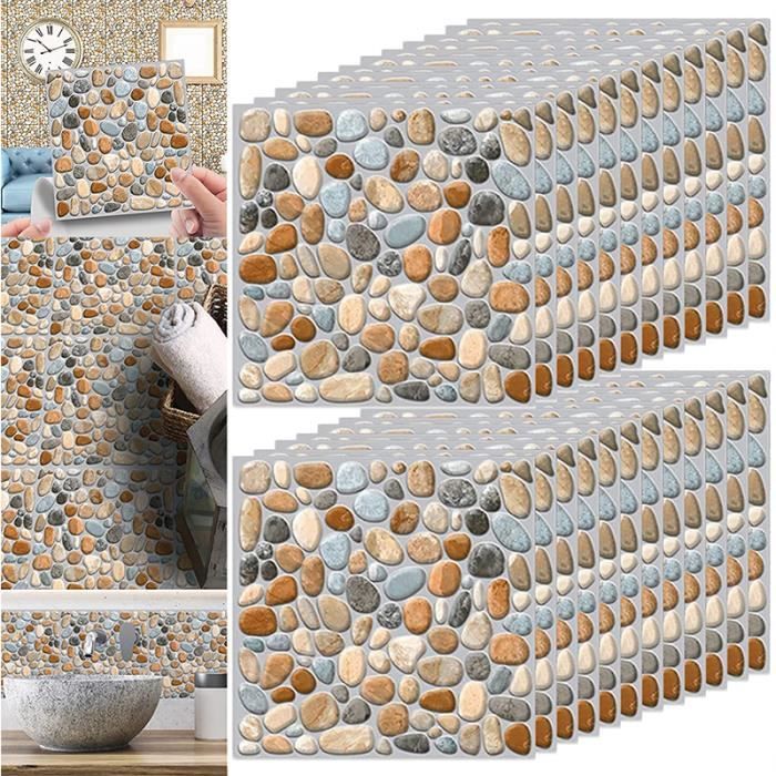 20 PCS Autocollants Carreaux Mosaïque Orange 10x10 Cm - Stickers Résistants à La Chaleur Et Étanchés Pour Cuisine Et Salle De Bain