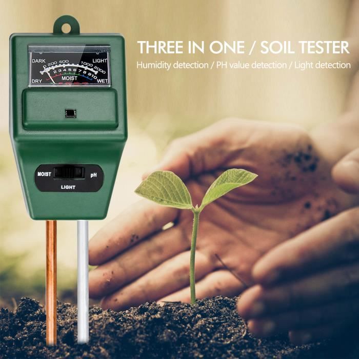 Testeur ph Terre 3 en 1, Soil Tester Kit Testeur Humidité Plantes PH Terre Metre Sol pour Fleurs/Herbe/Plante/Jardin/Ferme/pelouse