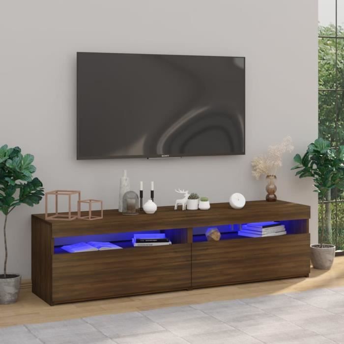 Ensemble Meuble TV 3 Pièces Avec LED – Chêne Fumé – Brun – Neuf