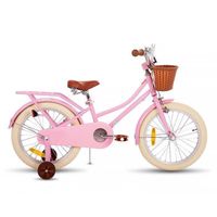 STITCH Macaron Vélo enfant 18 pour filles et garçons de 4 à 7 ans, vélo fille avec panier et roues stabilisatrices, rose