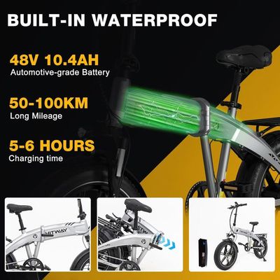 Vélo Électrique Pliable HITWAY 20x4.0" - Moteur 250W, Batterie 48V 10.4Ah, Autonomie 50-100km, 7 Vitesses, Pneus Fat