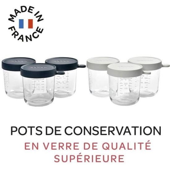 Pot conservation bébé Beaba pack 6 portions verre (250 ml dark