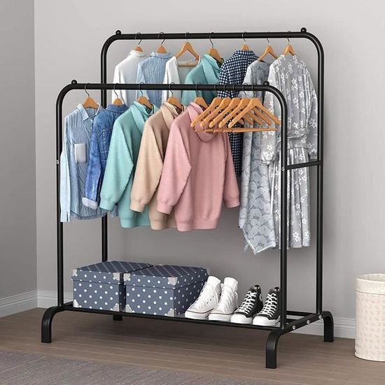 Ergocar Double Tiges Porte-Vêtements Porte-Chaussures Multi-Couches Porte-Chaussures Porte-Vêtements Au Sol Avec Roues Cintre En Métal Adapté Pour Chambre à Coucher, Salon, Vestiaire