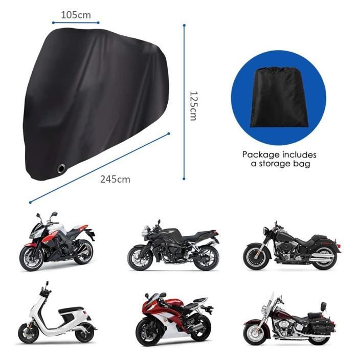 Meisax Bâche Protection Moto 245x105x125 Cm Oxford 210T - Étanche Anti-UV Hiver