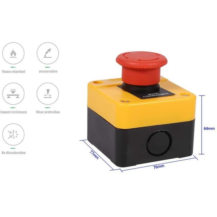 Interrupteur D'arrêt D'urgence Bouton Champignon Rouge – 660V 10A DPST, Pour Circuits Automatiques, Plastique/métal - 5
