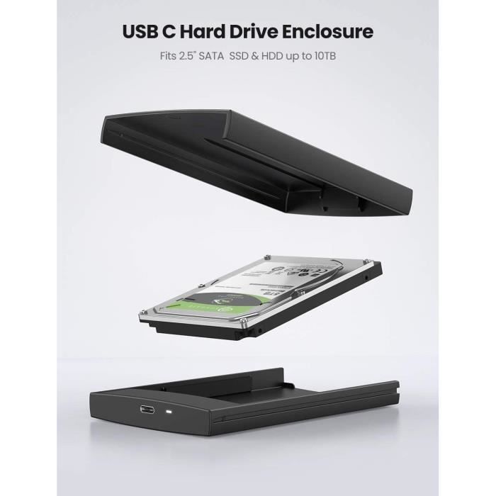 Accessoires pour disques durs UGREEN USB 3.1 Gen 2 Type C Boîtier Externe  2.5 Pouces Disque Dur SATA III II I HDD SSD 7m 237078