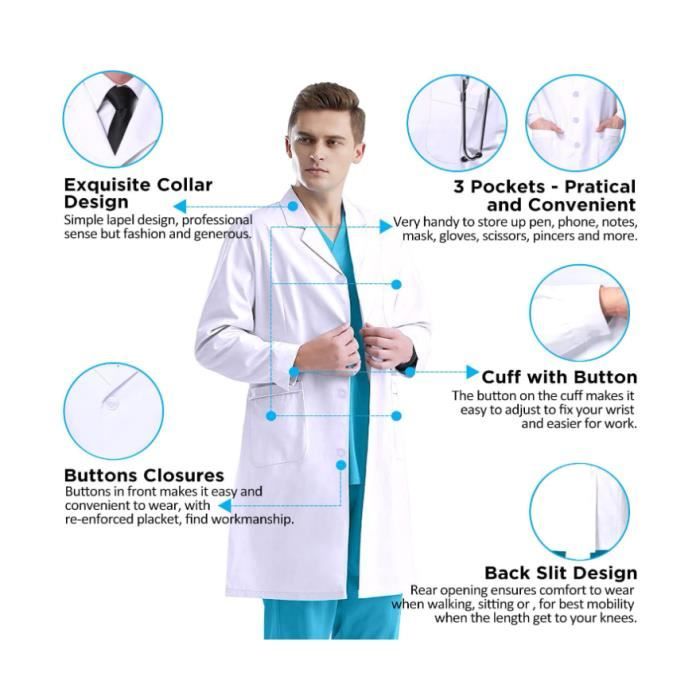 Blouse Blanche de Laboratoire Femme Homme Infirmieres Manteaux de Laboratoire Uniformes Medecin Medical Professionnel Blouse Blanc Cdiscount Sante Mieux vivre