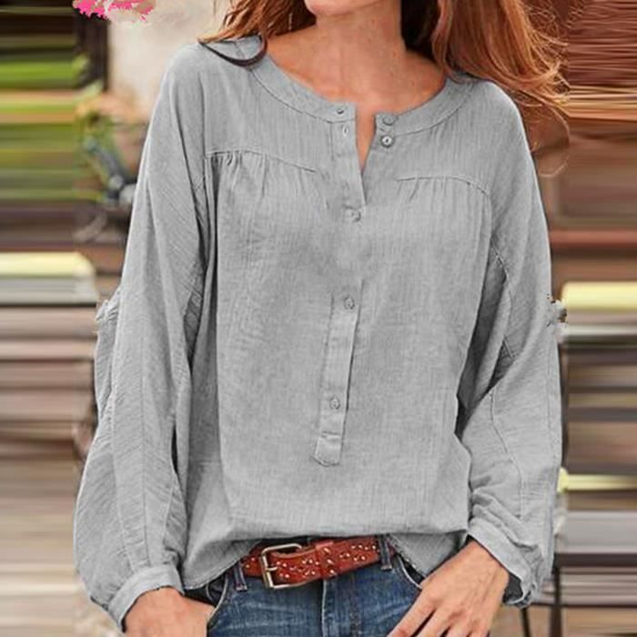 CHEMISIER BLOUSE LIQUETTE Chemise pour femme col rond en vrac vetements dautomne a Grey Cdiscount Pret a Porter