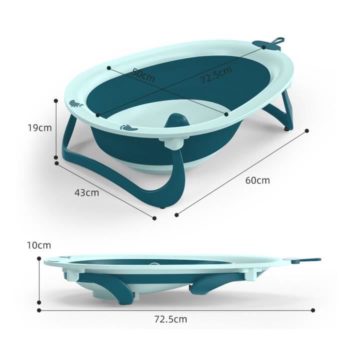 Sinbide Baignoire Pliable Bébé Avec Thermomètre, Bouchon Et Tapis - Compacte Bleu