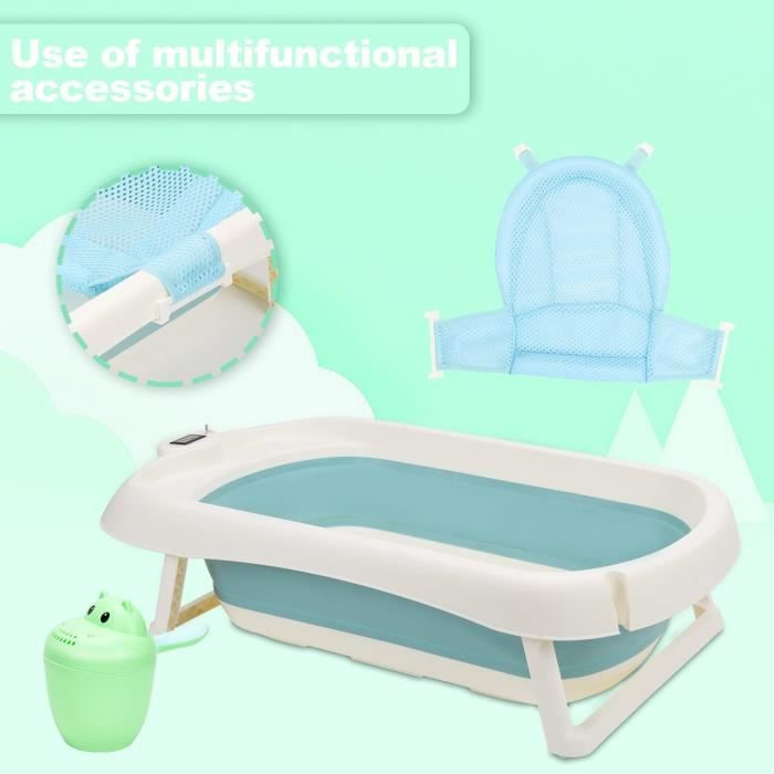 Baignoire Bébé Pliable Ansobea Avec Support - Tapis Inclus - 0-3 Ans - Matière Sûre TPR+PP