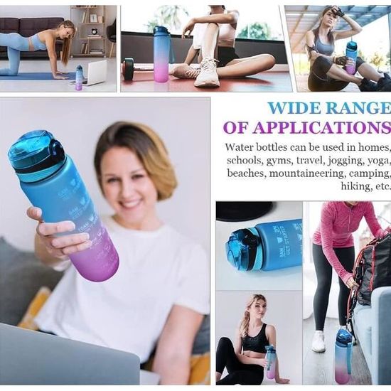 Gourde Sport CodiCile 1L Avec Paille Et Marqueur - Bouteille D'eau Motivante Bleue