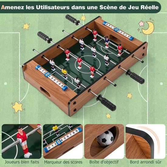 DREAMADE Baby Foot en Bois,Jeu de Table de Football avec 2 Ballons,8 Tiges, Idéal pour 2-4 Personnes,Adultes et Enfants dans Maison - Jeux - Jouets
