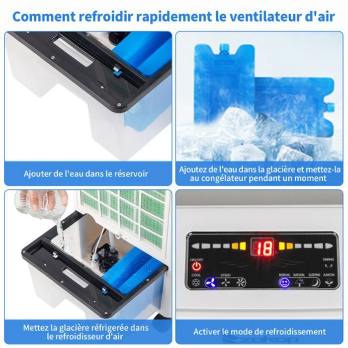 Ventilateur de plafond Niklas Ventilateur Rafraichisseur d'air mobile 80W Télécommande Bac 5