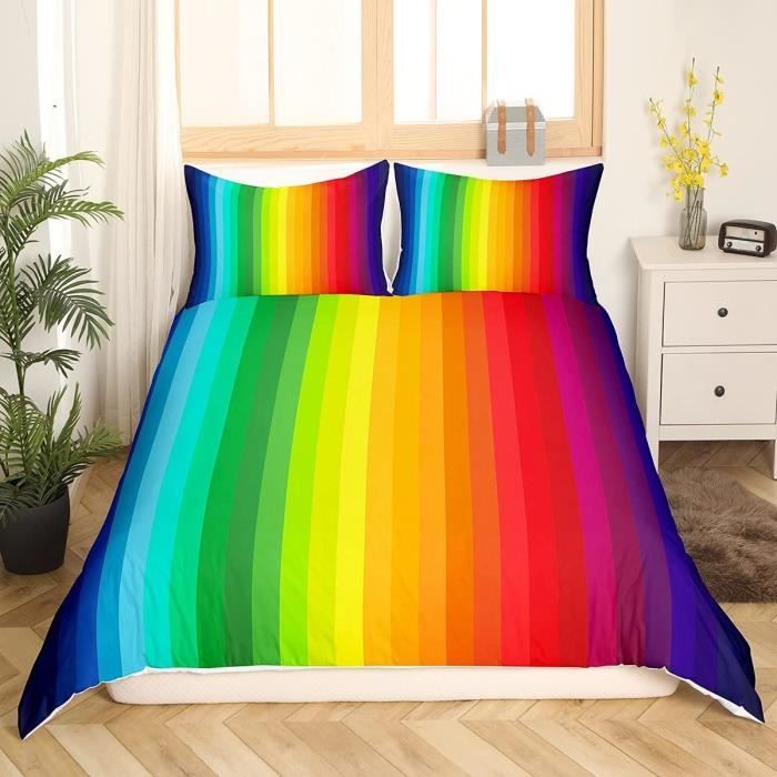 Housse De Couette Couleur Arc - En - Ciel 220X240 Cm Ensemble De