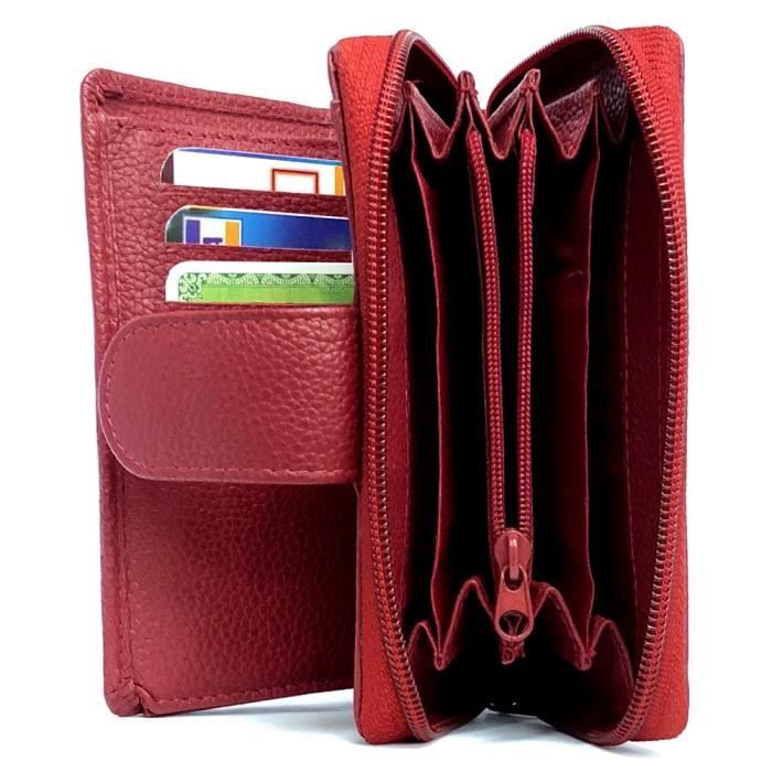 Porte-Monnaie Cuir LOLUNA® Fermeture Hermétique - Portefeuille Spacieux 9 Cartes - Bleu Marine